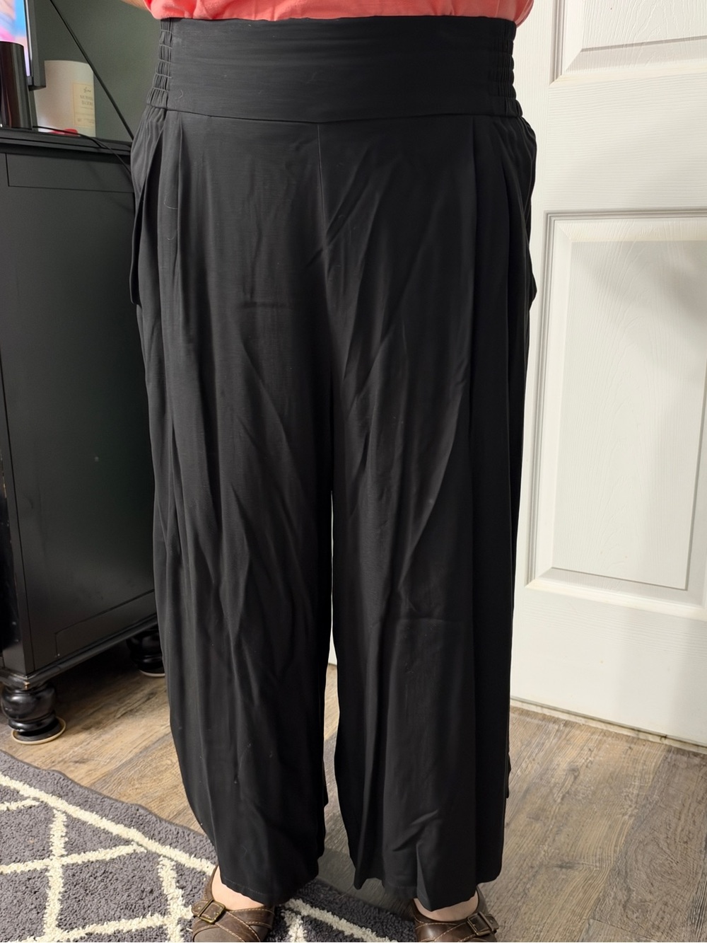 Women's Time And Tru Black Wide-leg Elastic Stretch Flowing Pants XL